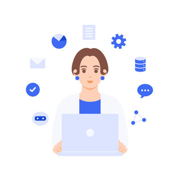 業務を自動化・効率化できたおかげで生産性向上に繋がった女性のイラスト素材。