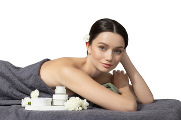 PNG, Attractive young woman take spa treatment, isolated on white background