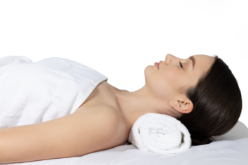 PNG, Attractive young woman take spa treatment, isolated on white background