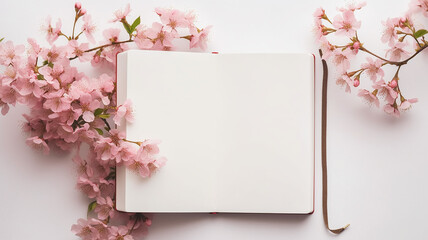 notepad background sakura flowers idea spring. Generative AI