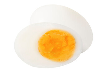 Whole and cut egg on isolated white background.