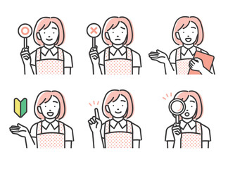 Obraz na płótnie Canvas 介護士の女性の様々な表情のベクターイラスト素材／〇×／初心者