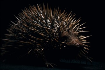 A spiky creature on black. Generative AI