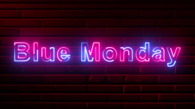 Glowing neon Blue Monday text animation ,blue and pink color neon sign .