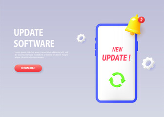 Notification of a new mobile app update. Smartphone system download and installation concept.