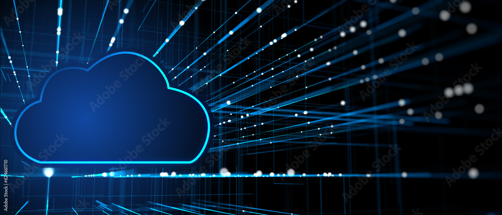 Poster cloud technology and computing concept on dark blue background. 3d rendering