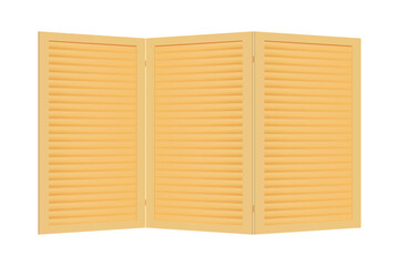Wooden folding screen with horizontal slats, consisting of three screens. Vector object isolated on white background. Interior item for dividing a room. Vintage paravan for changing clothes and toilet