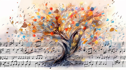 idea music theme eco notes tree isolated poster. Generative AI