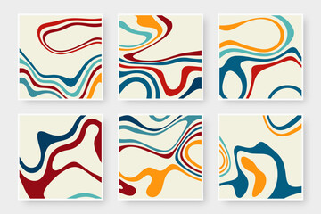 Obraz premium Abstract multicolored waves on a colored background, backgrounds collection. Liquid art texture set.