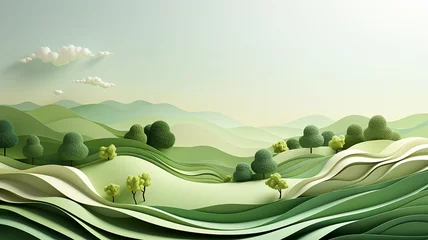 Poster Im Rahmen greeting card, green abstract landscape in the style of paper sculpture. Generative AI © kichigin19