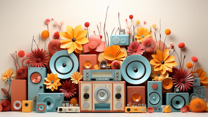 Obraz premium 3d background music audio system with speakers. Generative AI