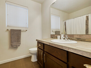 Modern residential staged bathroom interior