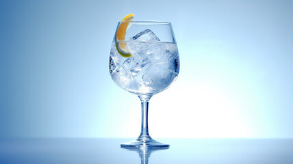 cocktail alcohol gin and tonic isolated on a blue background. Generative AI