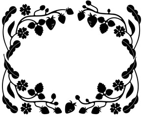 Decorative frame with a simple retro strawberrys silhouette. Easy-to-use graphic templates. It consists of strawberrys, flowers, buds and leaves. It will be gorgeous if you use it when making a frame