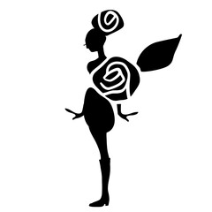 Beautiful flower fairy, cute rose girl, mark, silhouette, profile Can be used for rose flower festivals, etc.