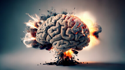 concept of a human brain full with creativity, shows multiple colors and action - obrazy, fototapety, plakaty