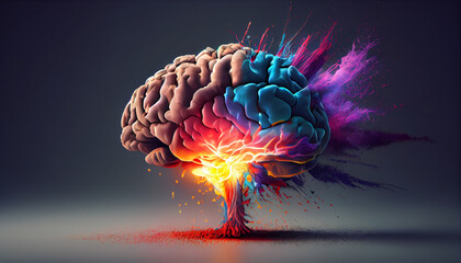 concept of a human brain full with creativity, shows multiple colors and action