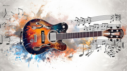 guitar on a white background musical abstract background. Generative AI