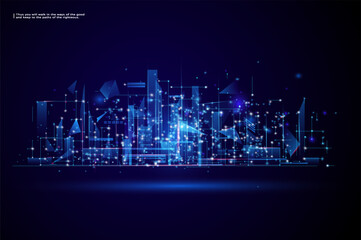 Neon light effect and cityscape with space . Modern hi-tech, science, futuristic technology concept. 