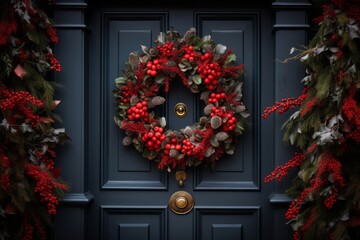 Fototapeta na wymiar Decorative Wreath On Front Door, Generative AI