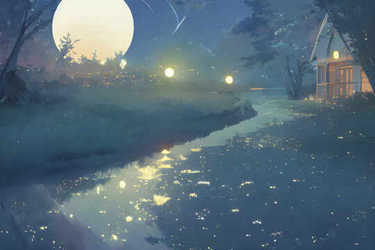 a dreamy moonlit night. Generative AI