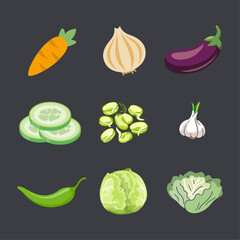 Set of vegetables isolated on white background vector illustration