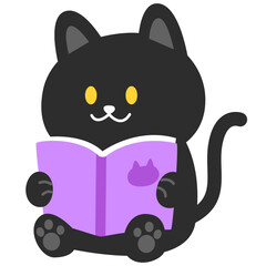 Cute Black Cat Sitting and Reading a Book Vector Cartoon Illustration