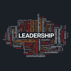 Leadership word cloud  design on a black background. Business and team concept. Vector illustration