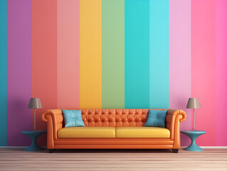 Interior Sofa colorful empty wall decoration contemporary modern