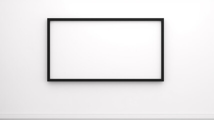 Obraz premium the interior is an empty wall with a thin black narrow frame inside an empty white background. Generative AI