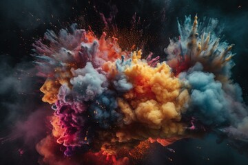 Fototapeta na wymiar Vibrant smoke and glitter explosion against celestial backdrop. Generative AI