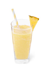 Glass of tasty pineapple smoothie isolated on white