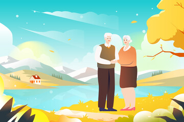 Beginning of autumn solar terms and autumn outing, autumn farmers have a bumper harvest of grain vector illustration