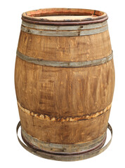 Obraz premium One wooden barrel with metal hoops isolated on white