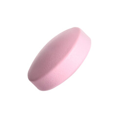 One pink pill on white background. Medicinal treatment