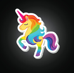 Sticker of fairy tale sleeping unicorn head and rainbow