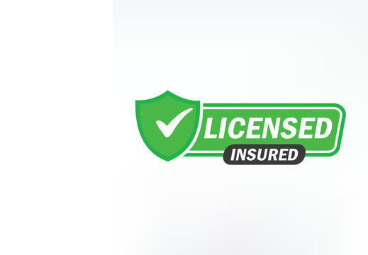 Licensed Insured. Certification Stamp. Flat Design Vector. Badge, Icon, Stamp. Icons With Tick Mark 