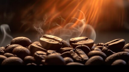 Arabica or Robusta coffee beans, Coffee beans with smoke. Generative Ai