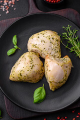 Delicious juicy grilled chicken with salt, spices and herbs with vegetables