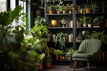 Fototapeta na wymiar Plants And Greenery In Reading Room, Generative AI