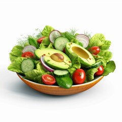 Fresh vegetable salad in bowl isolated on white background. 3d illustration