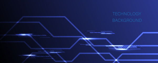 Abstract technology background with various technology elements. Hi-tech communication concept innovation background. Circuit board electronic or electrical line on blue tech background.