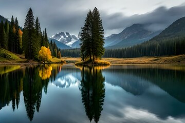 autumn trees reflected in water generated by AI technology