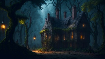 Halloween haunted place illustration ai