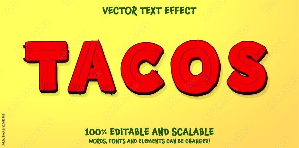 Fototapete tacos text effect template design with bold font style and cartoon concept use for brand and busines