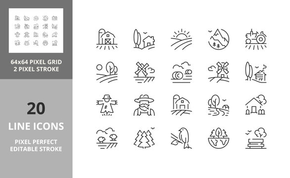 countryside 64px and 256px editable vector set
