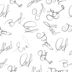 Seamless pattern of abstract signatures for textiles, texture, packaging and simple backgrounds