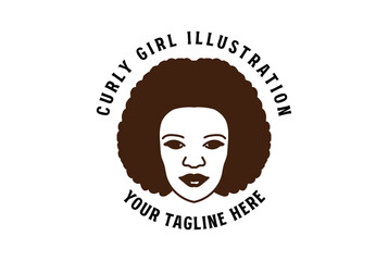Beauty Curly Woman Girl Lady Female Hair Face Head Icon Illustration Vector
