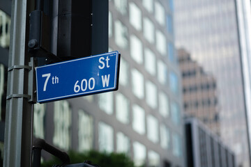 A view of a street sign for 7th Street in Downtown Los Angeles.