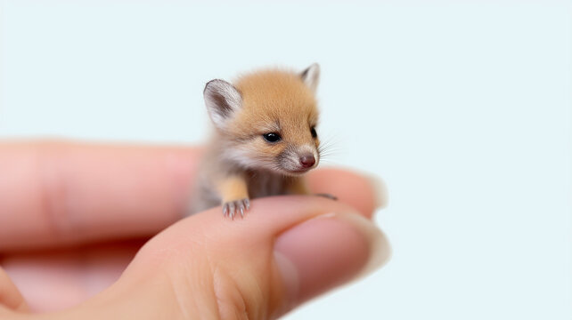 the smallest fox in the palm of your hand. Generative AI. the concept of nature protection on a white background